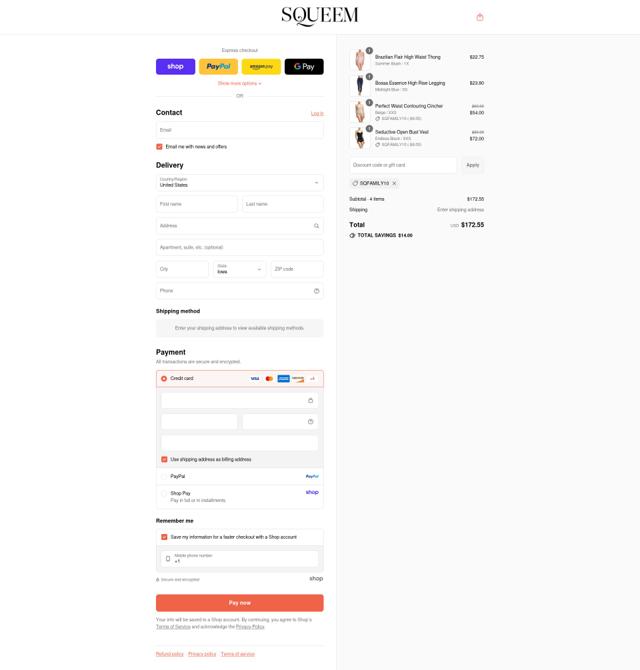 Squeem checkout page showing Squeem promo code box | Screenshot taken by SimplyCodes community member on Sep 7, 2025