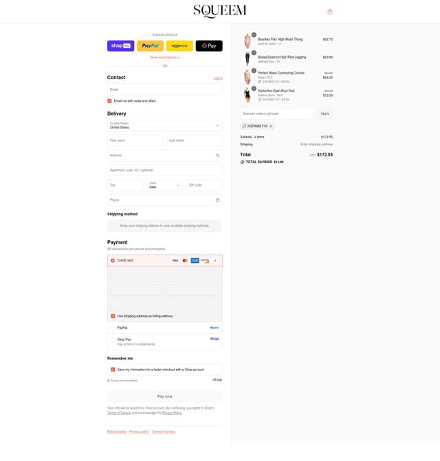 Squeem checkout page showing Squeem promo code box | Screenshot taken by SimplyCodes community member on Aug 16, 2025