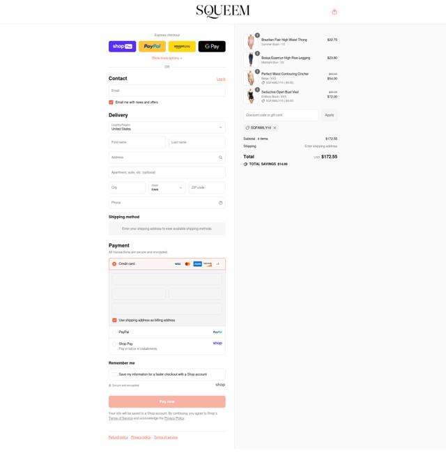 Squeem checkout page showing Squeem promo code box | Screenshot taken by SimplyCodes community member on Aug 22, 2025