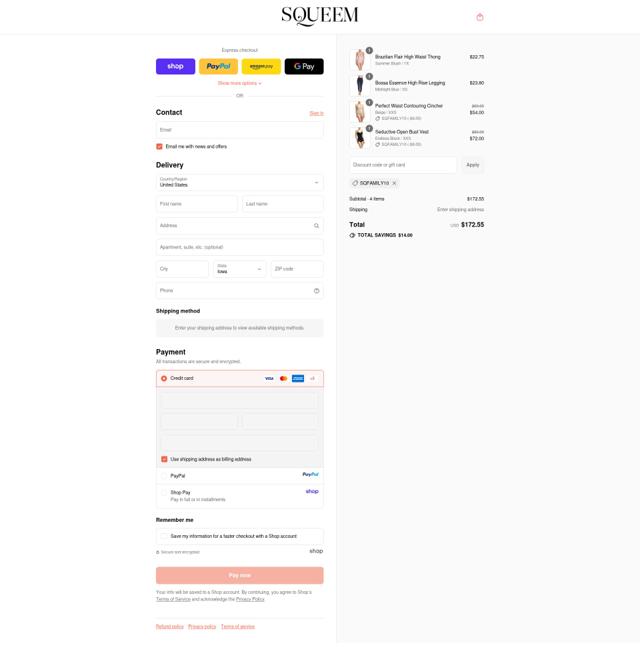 Squeem checkout page showing Squeem promo code box | Screenshot taken by SimplyCodes community member on Sep 11, 2025