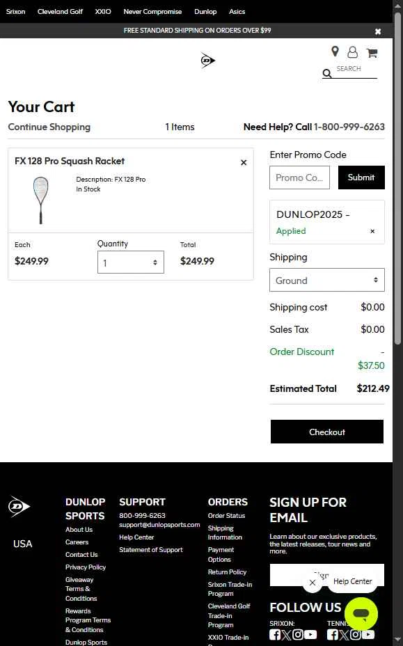 Srixon checkout page showing Srixon promo code box | Screenshot taken by SimplyCodes community member on Dec 16, 2025