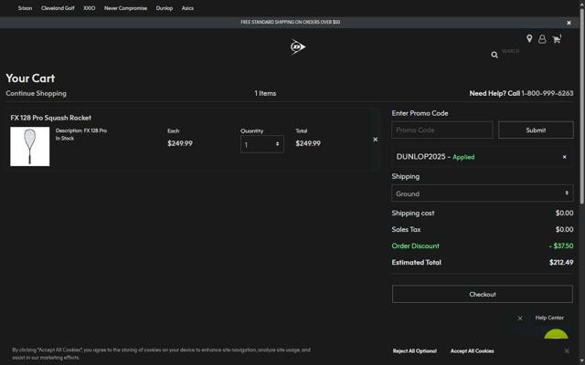 Srixon checkout page showing Srixon promo code box | Screenshot taken by SimplyCodes community member on Aug 8, 2025