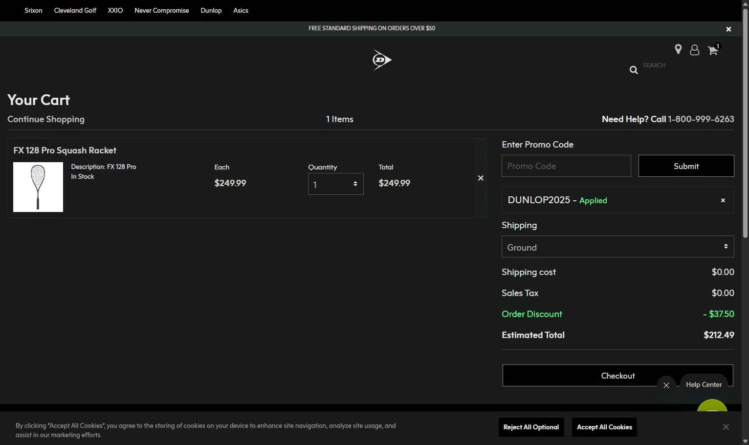 Srixon checkout page showing Srixon promo code box | Screenshot taken by SimplyCodes community member on Nov 9, 2025