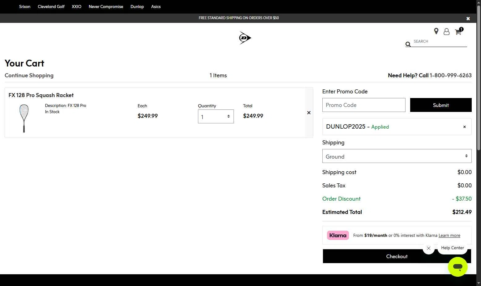 Srixon checkout page showing Srixon promo code box | Screenshot taken by SimplyCodes community member on Oct 16, 2025