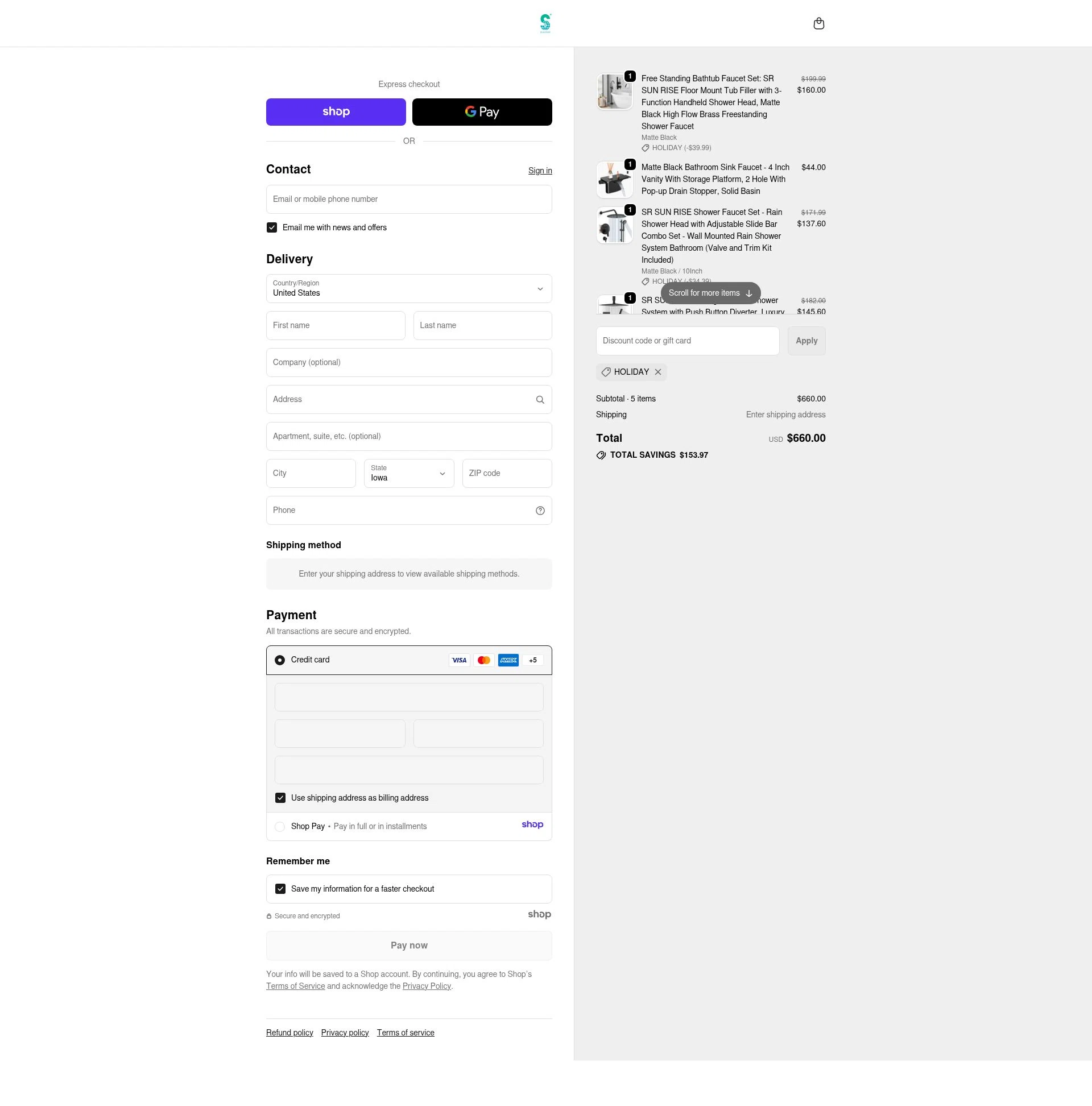 SR SUNRISE US checkout page showing SR SUNRISE US promo code box | Screenshot taken by SimplyCodes community member on Dec 29, 2025