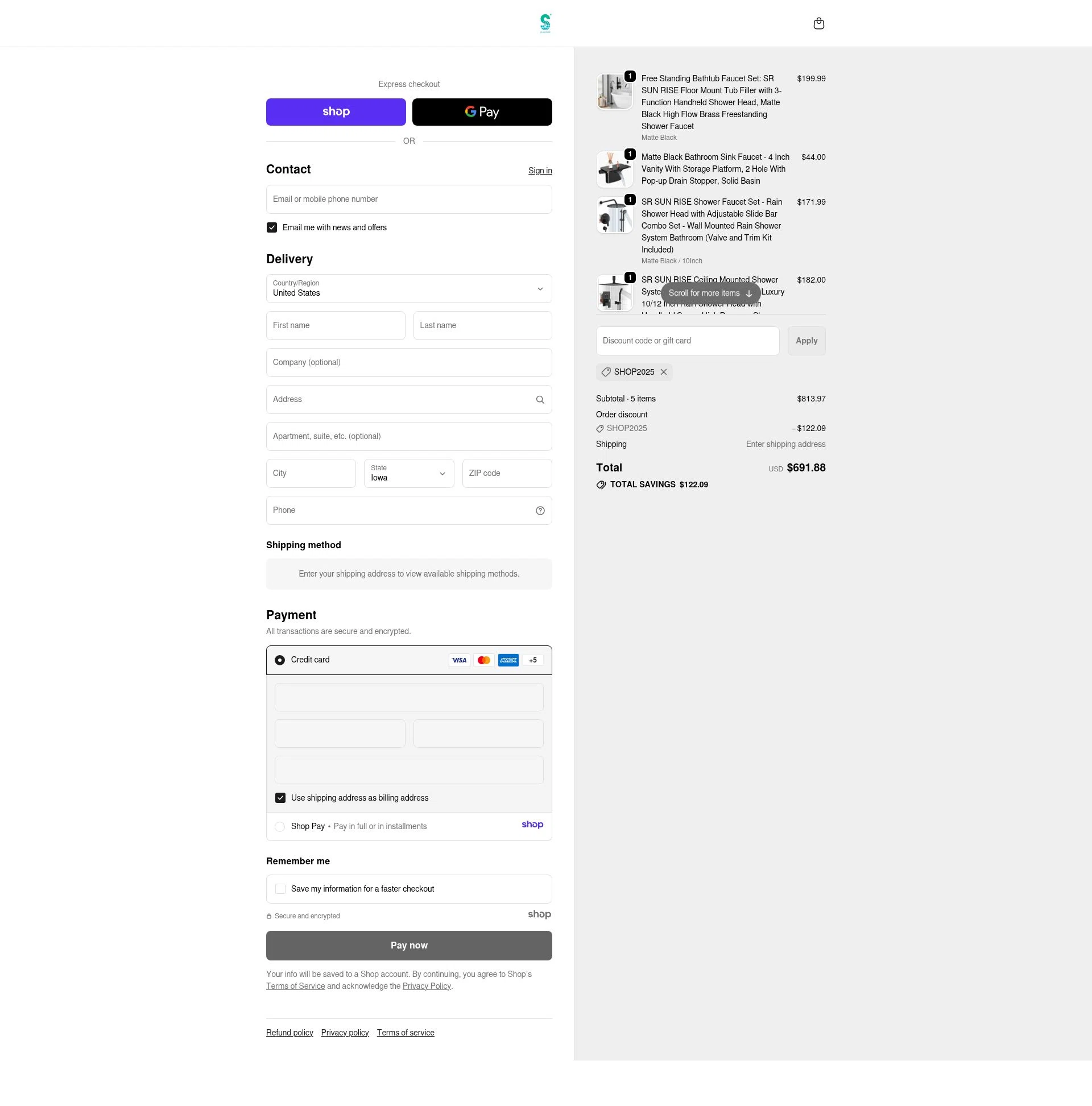 SR SUNRISE US checkout page showing SR SUNRISE US promo code box | Screenshot taken by SimplyCodes community member on Dec 29, 2025