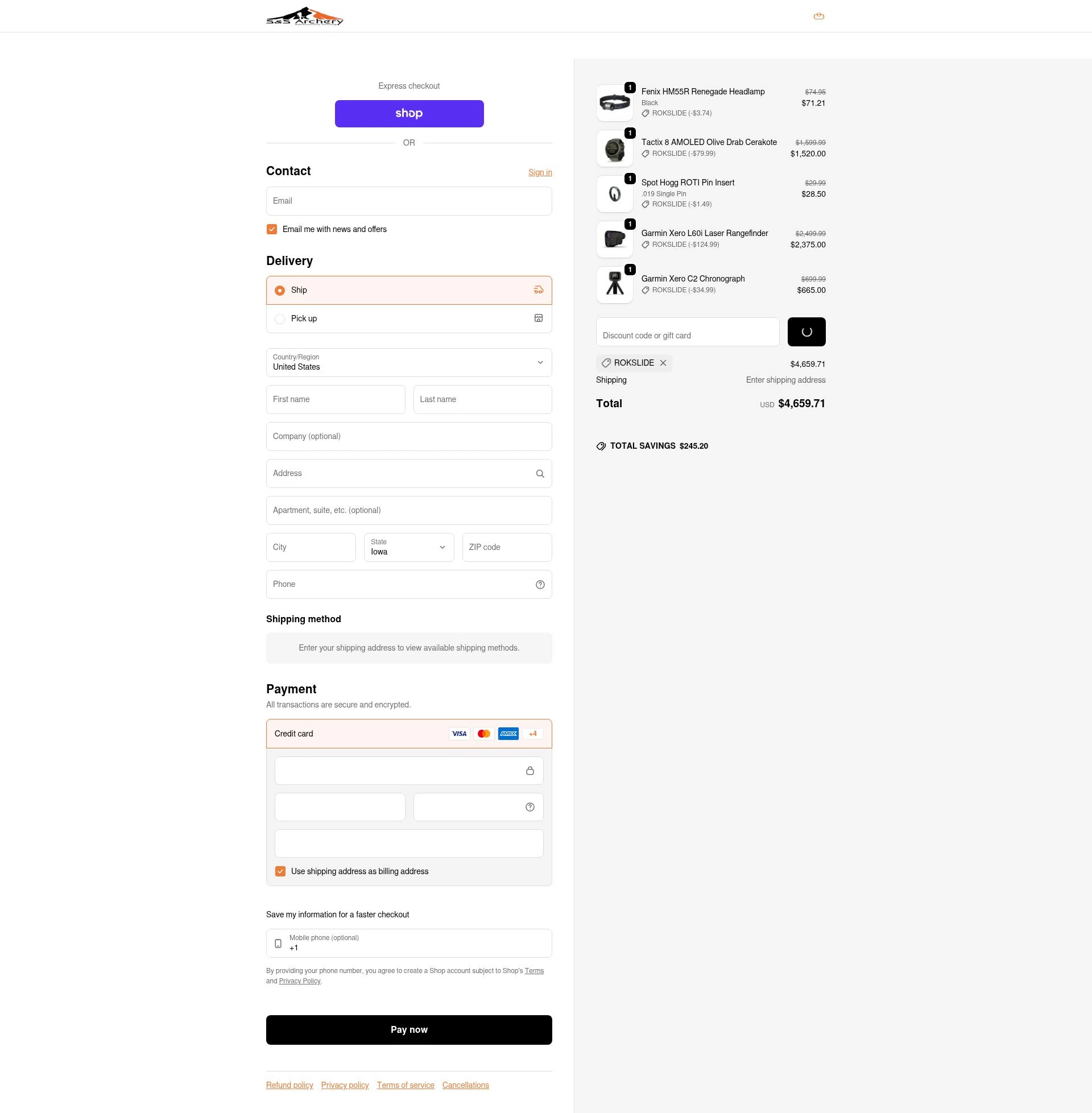 S&S Archery checkout page showing S&S Archery promo code box | Screenshot taken by SimplyCodes community member on Feb 18, 2026