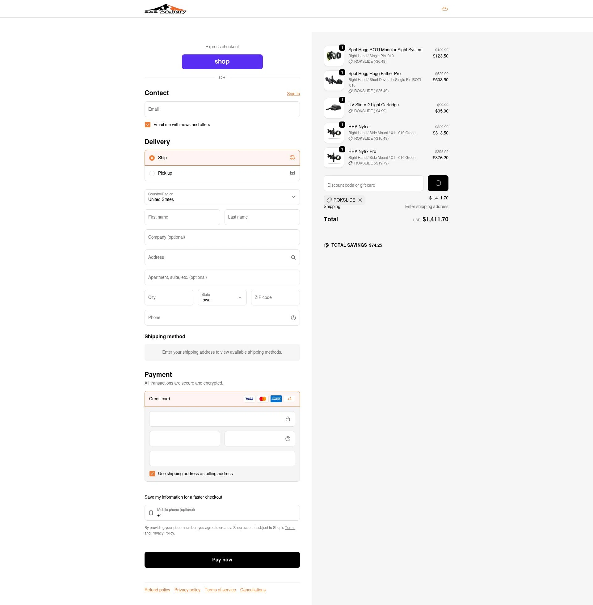 S&S Archery checkout page showing S&S Archery promo code box | Screenshot taken by SimplyCodes community member on Feb 5, 2026