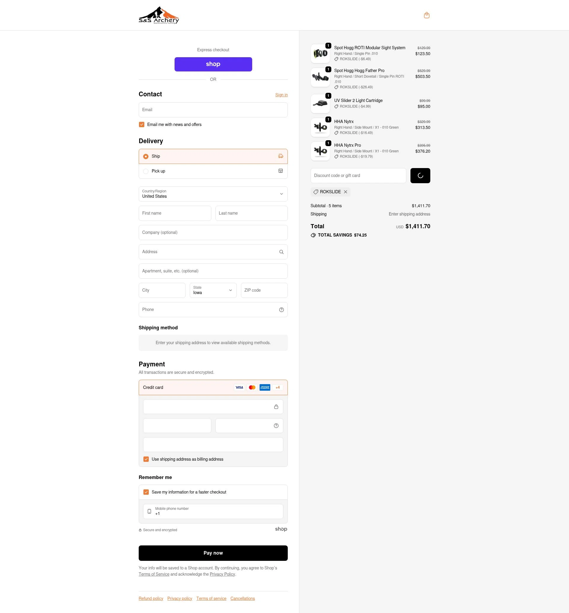 S&S Archery checkout page showing S&S Archery promo code box | Screenshot taken by SimplyCodes community member on Jan 27, 2026