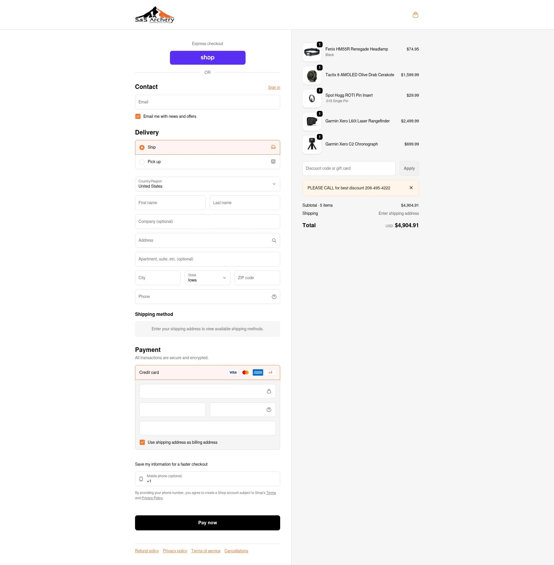 S&S Archery checkout page showing S&S Archery promo code box | Screenshot taken by SimplyCodes community member on Feb 14, 2026