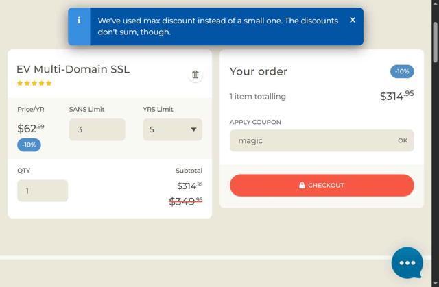 SSLs.com checkout page showing SSLs.com discount code box | Screenshot taken by SimplyCodes community member on Aug 9, 2025