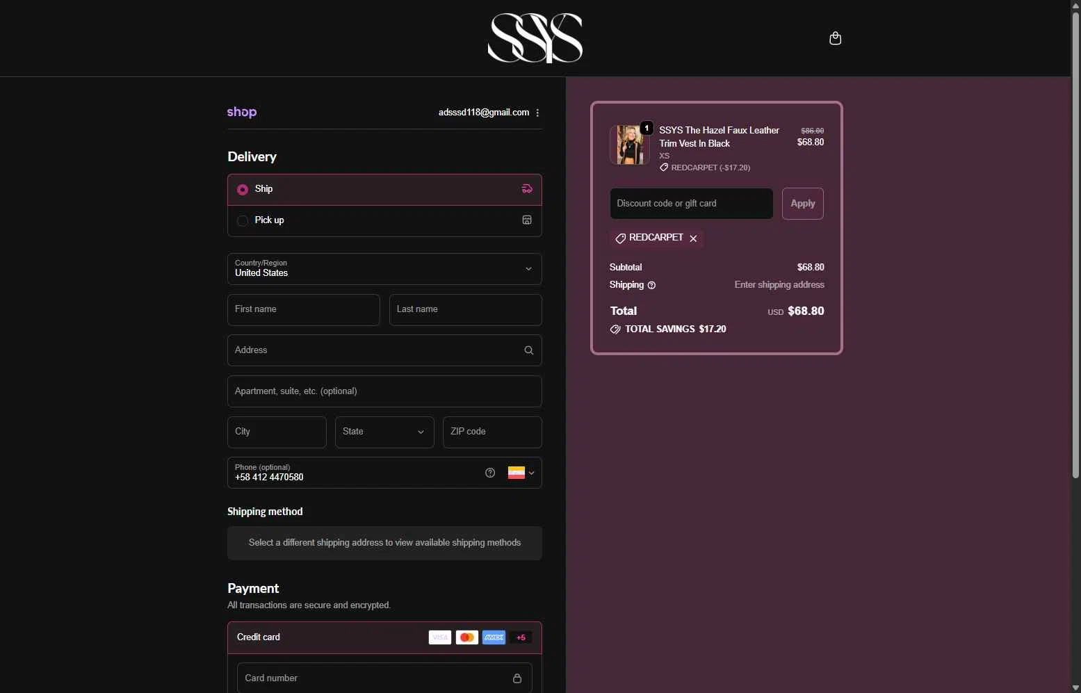 SSYS checkout page showing SSYS discount code box | Screenshot taken by SimplyCodes community member on Jan 19, 2026