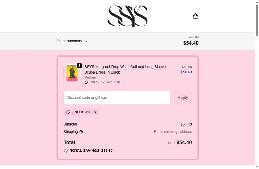 SSYS checkout page showing SSYS discount code box | Screenshot taken by SimplyCodes community member on Jan 30, 2026