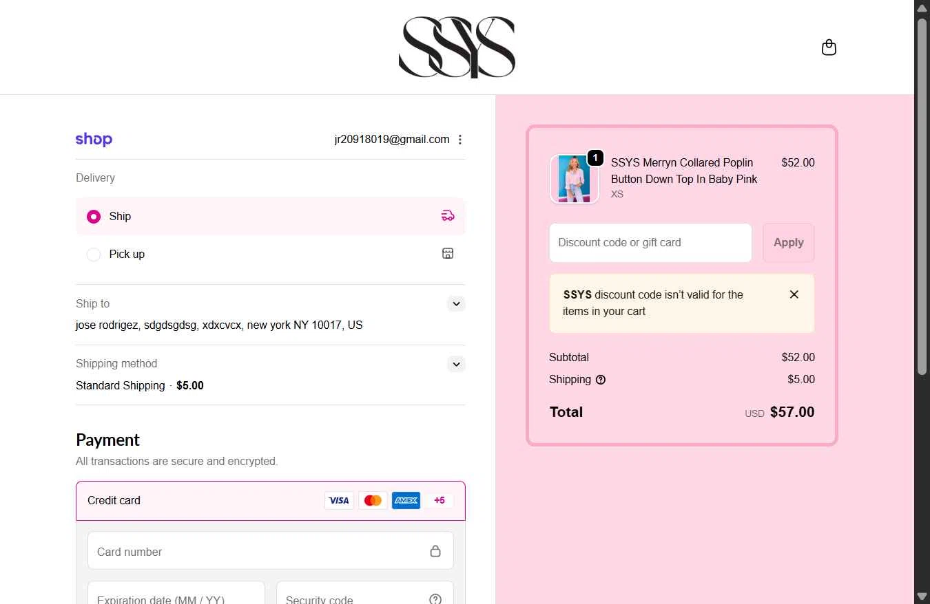 SSYS checkout page showing SSYS discount code box | Screenshot taken by SimplyCodes community member on Jan 24, 2026