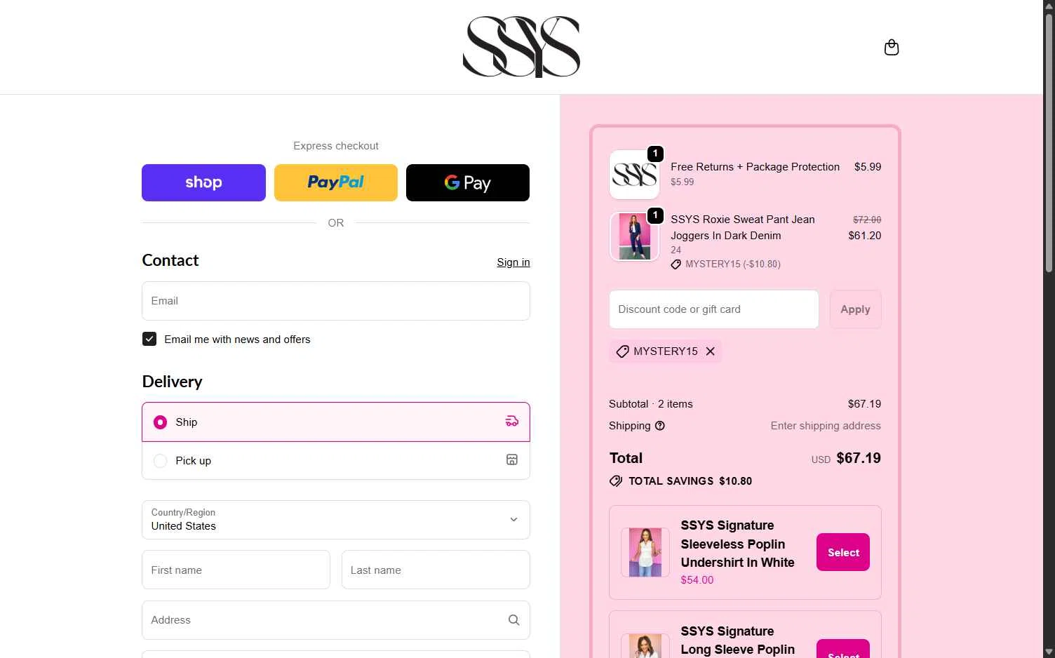 SSYS checkout page showing SSYS discount code box | Screenshot taken by SimplyCodes community member on Jan 20, 2026