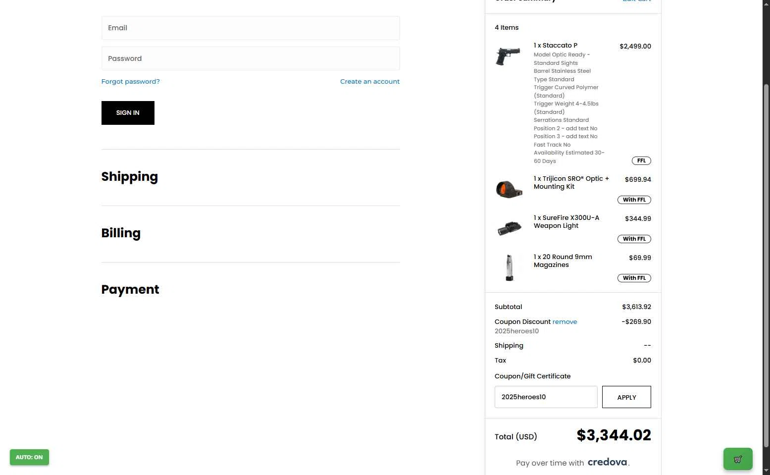 Staccato 2011 checkout page showing Staccato 2011 coupon code box | Screenshot taken by SimplyCodes community member on Oct 20, 2025