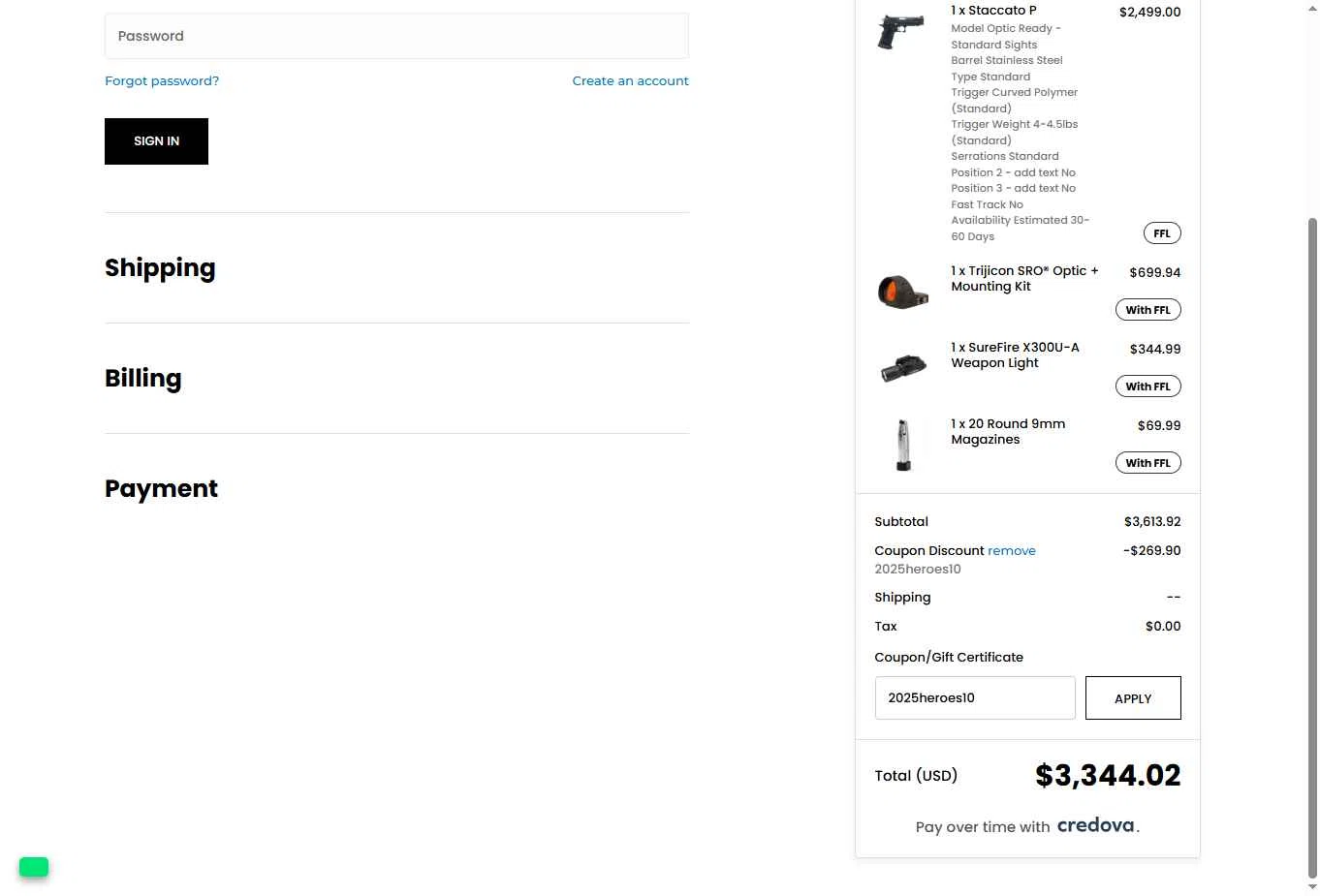 Staccato 2011 checkout page showing Staccato 2011 coupon code box | Screenshot taken by SimplyCodes community member on Oct 20, 2025
