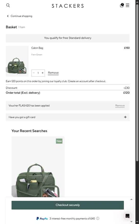 Stackers UK checkout page showing Stackers UK discount code box | Screenshot taken by SimplyCodes community member on Oct 22, 2025