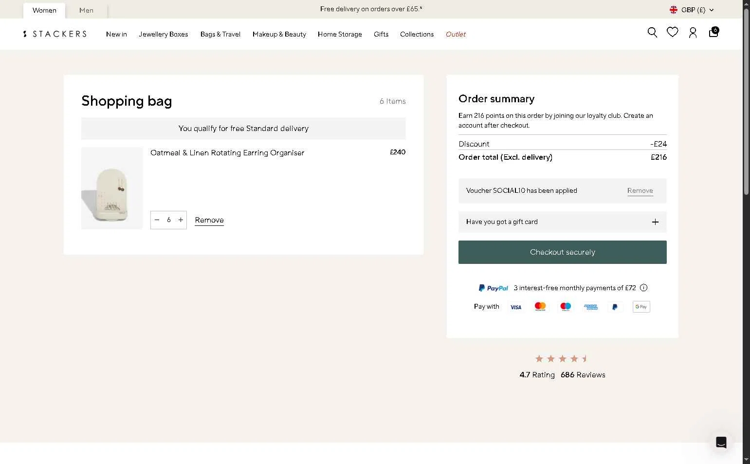 Stackers UK checkout page showing Stackers UK discount code box | Screenshot taken by SimplyCodes community member on Feb 16, 2026