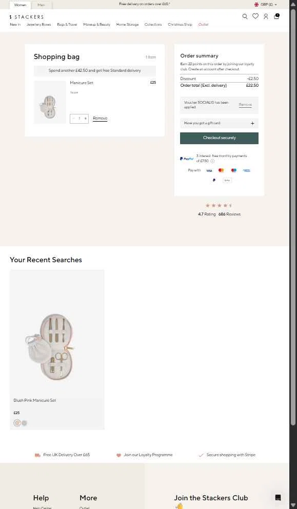 Stackers UK checkout page showing Stackers UK discount code box | Screenshot taken by SimplyCodes community member on Dec 4, 2025