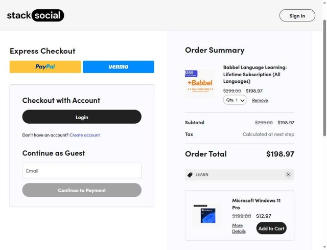 StackSocial checkout page showing StackSocial promo code box | Screenshot taken by SimplyCodes community member on Sep 5, 2025