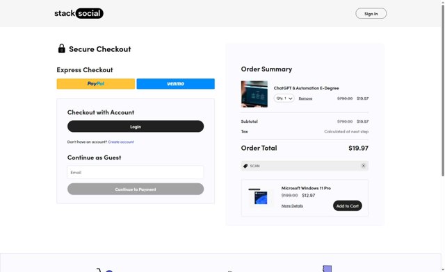 StackSocial checkout page showing StackSocial promo code box | Screenshot taken by SimplyCodes community member on Sep 5, 2025