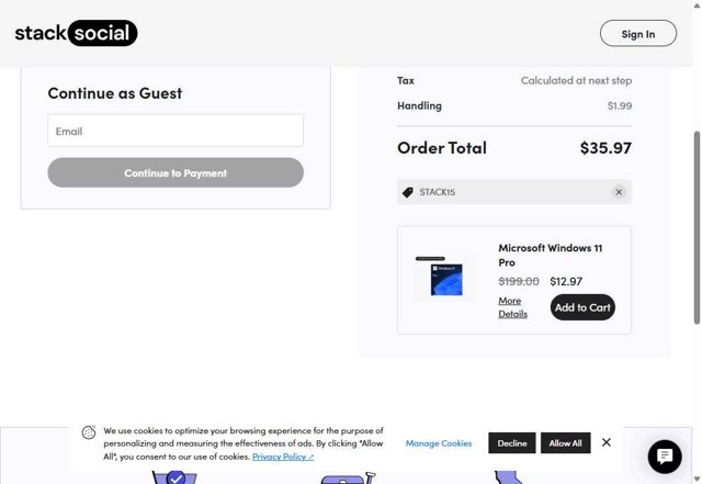 StackSocial checkout page showing StackSocial promo code box | Screenshot taken by SimplyCodes community member on Sep 5, 2025