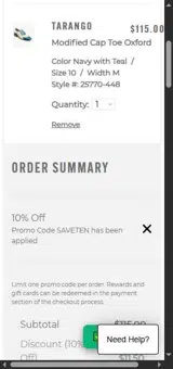 Stacy Adams coupon verification screenshot