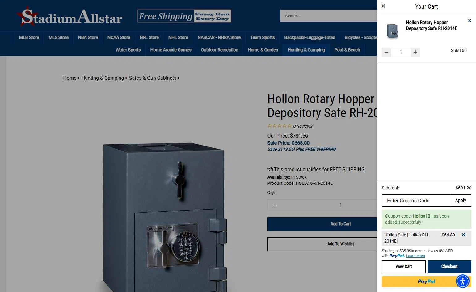 StadiumAllstar.com checkout page showing StadiumAllstar.com coupon code box | Screenshot taken by SimplyCodes community member on Nov 28, 2025