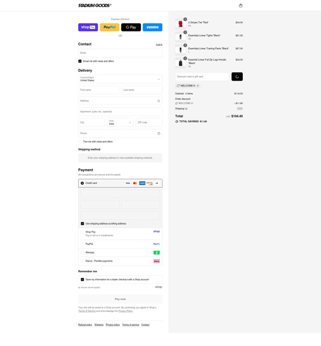 Stadium Goods checkout page showing Stadium Goods promo code box | Screenshot taken by SimplyCodes community member on Aug 26, 2025