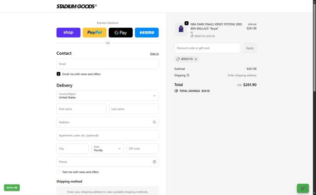 Stadium Goods checkout page showing Stadium Goods promo code box | Screenshot taken by SimplyCodes community member on Sep 24, 2025