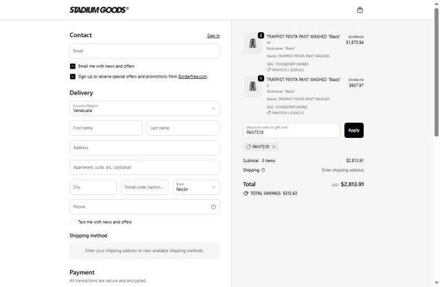 Stadium Goods checkout page showing Stadium Goods promo code box | Screenshot taken by SimplyCodes community member on Sep 26, 2025
