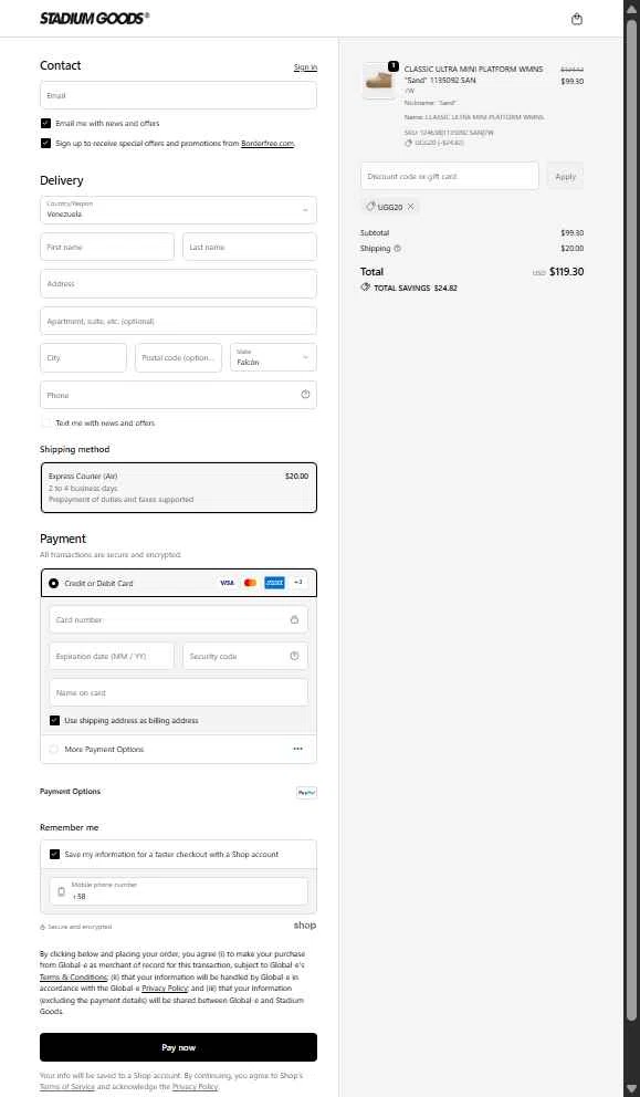 Stadium Goods checkout page showing Stadium Goods promo code box | Screenshot taken by SimplyCodes community member on Nov 24, 2025