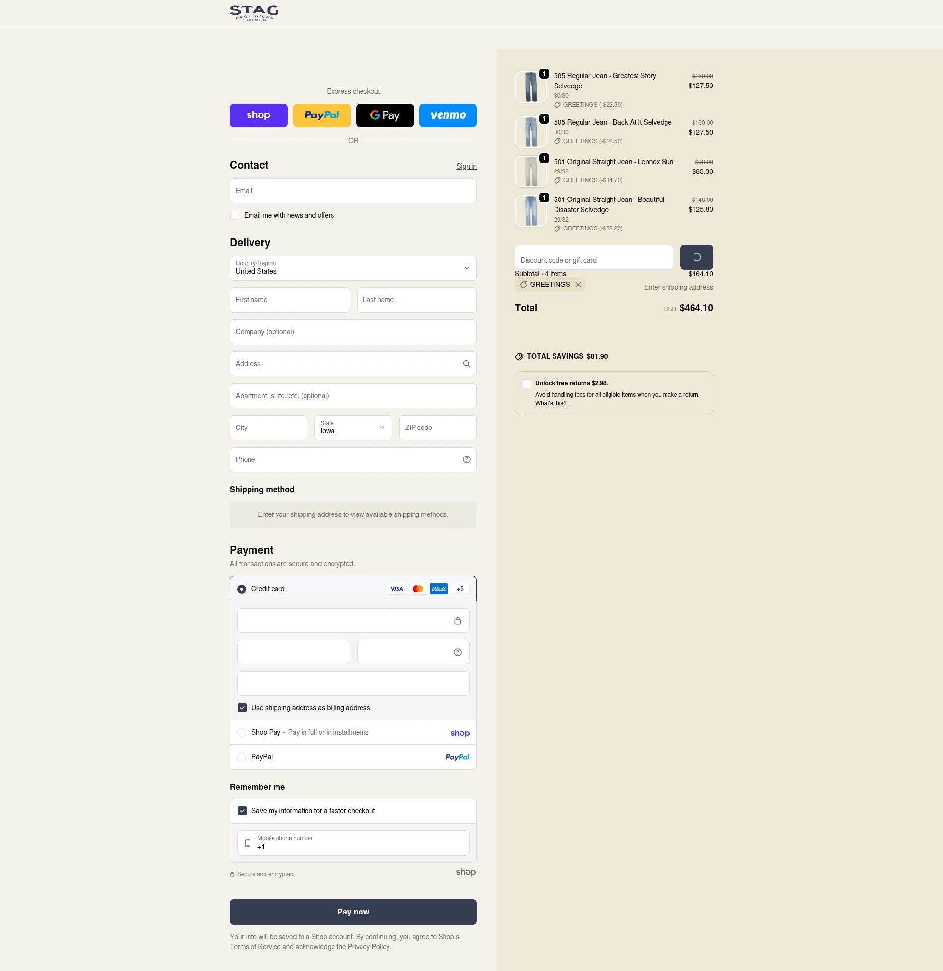 Stag checkout page showing Stag promo code box | Screenshot taken by SimplyCodes community member on Jan 27, 2026