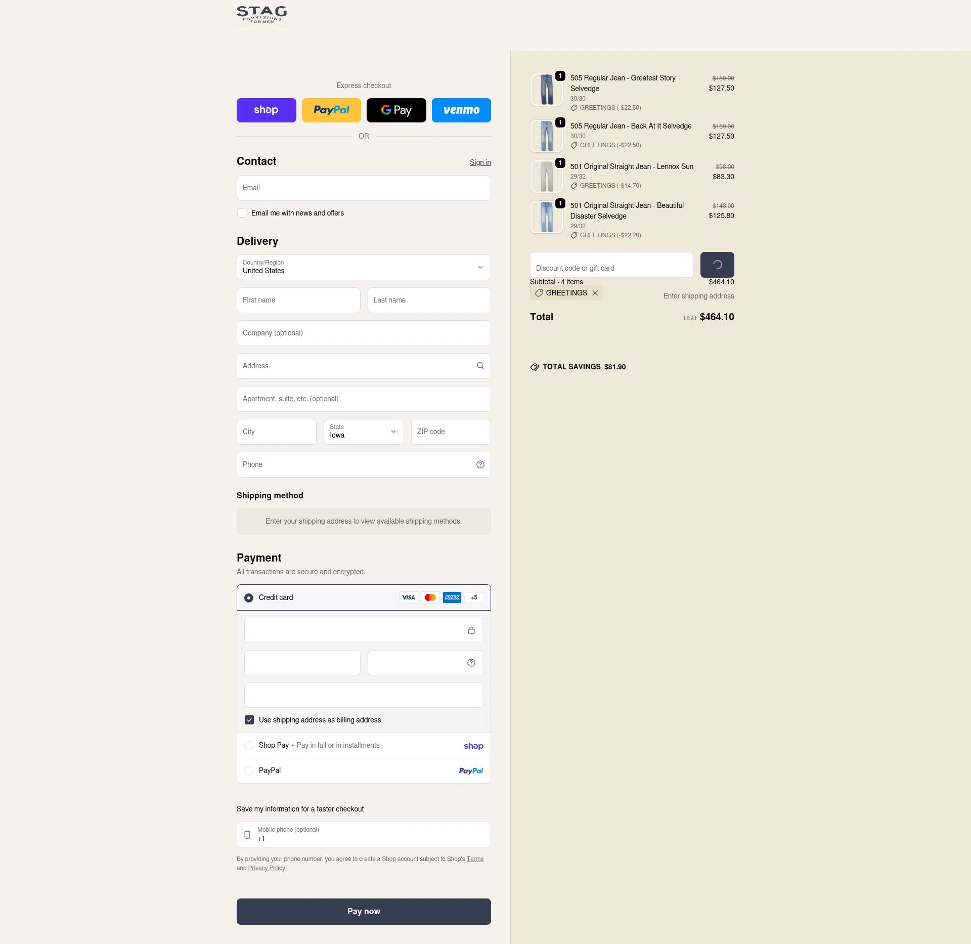 Stag checkout page showing Stag promo code box | Screenshot taken by SimplyCodes community member on Feb 1, 2026