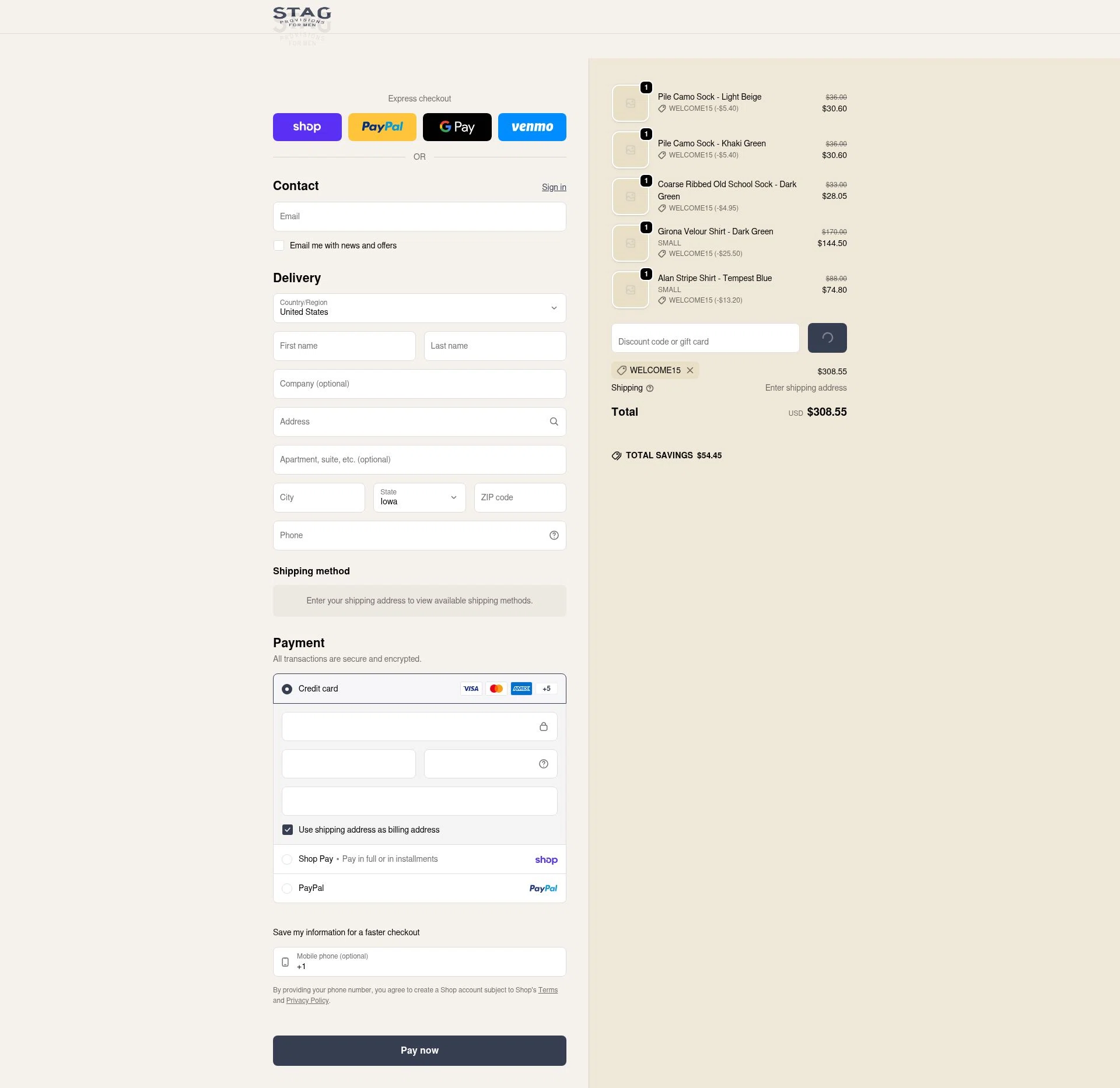 Stag checkout page showing Stag promo code box | Screenshot taken by SimplyCodes community member on Feb 5, 2026