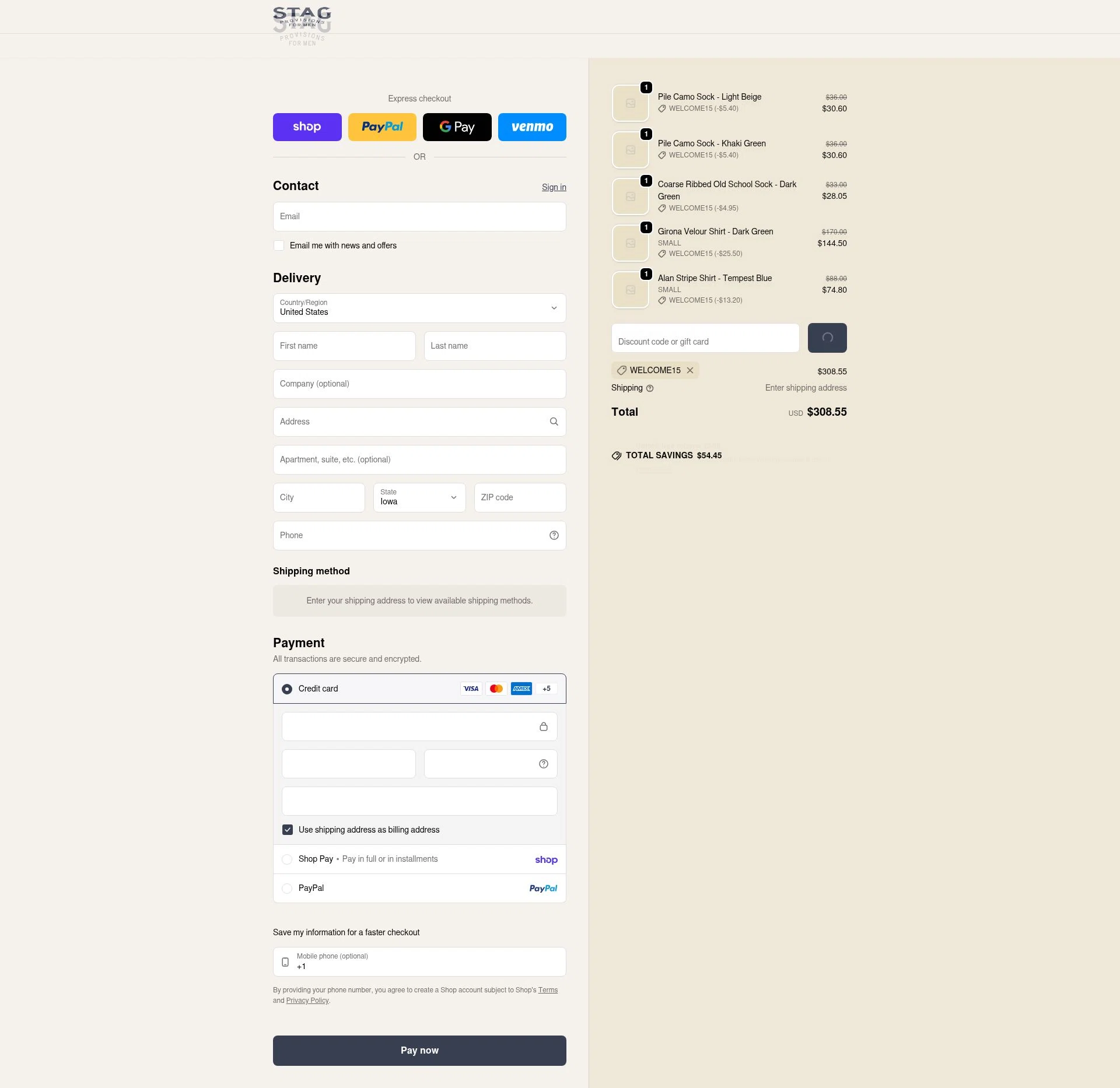 Stag checkout page showing Stag promo code box | Screenshot taken by SimplyCodes community member on Feb 10, 2026