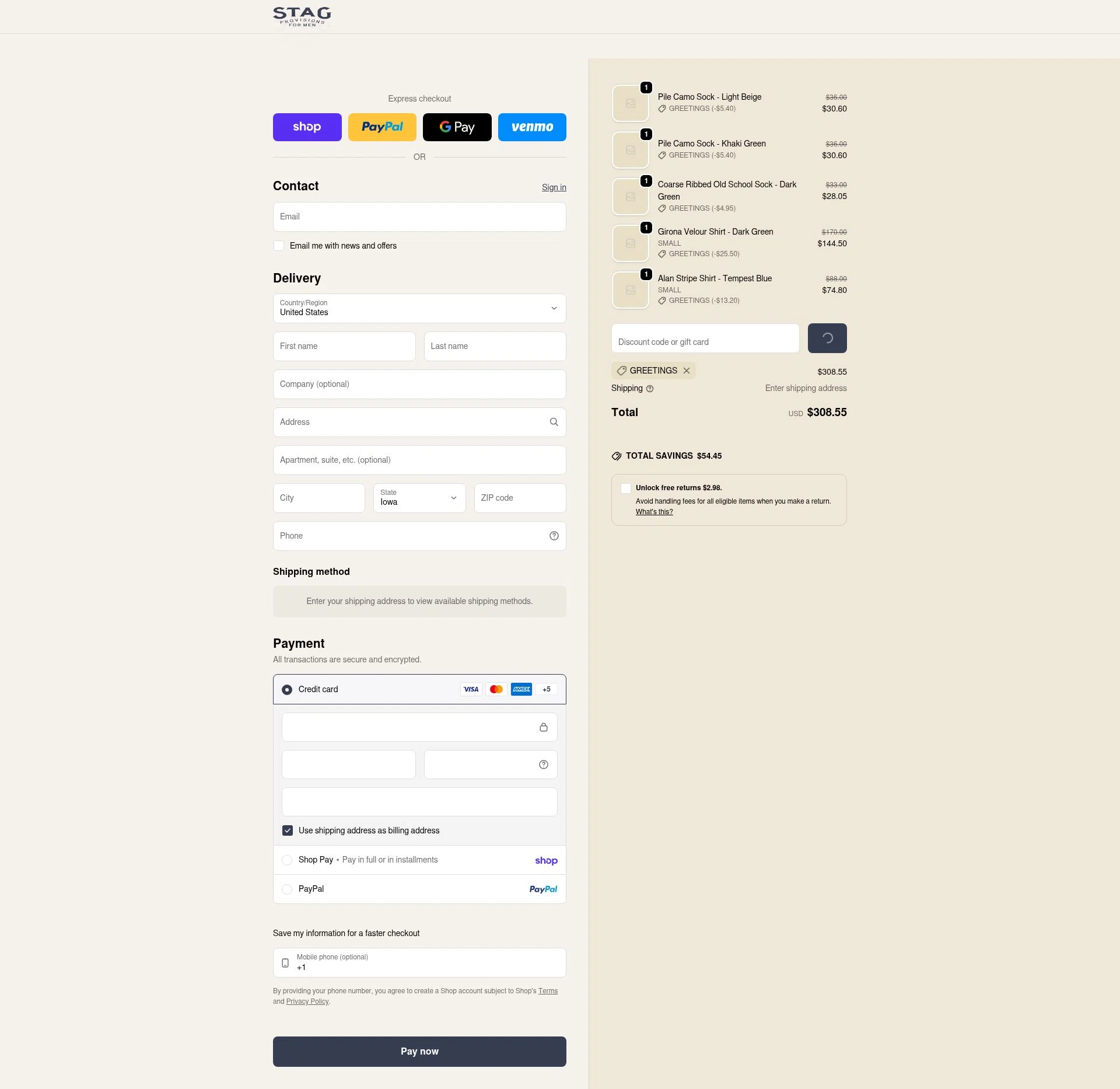 Stag checkout page showing Stag promo code box | Screenshot taken by SimplyCodes community member on Feb 5, 2026