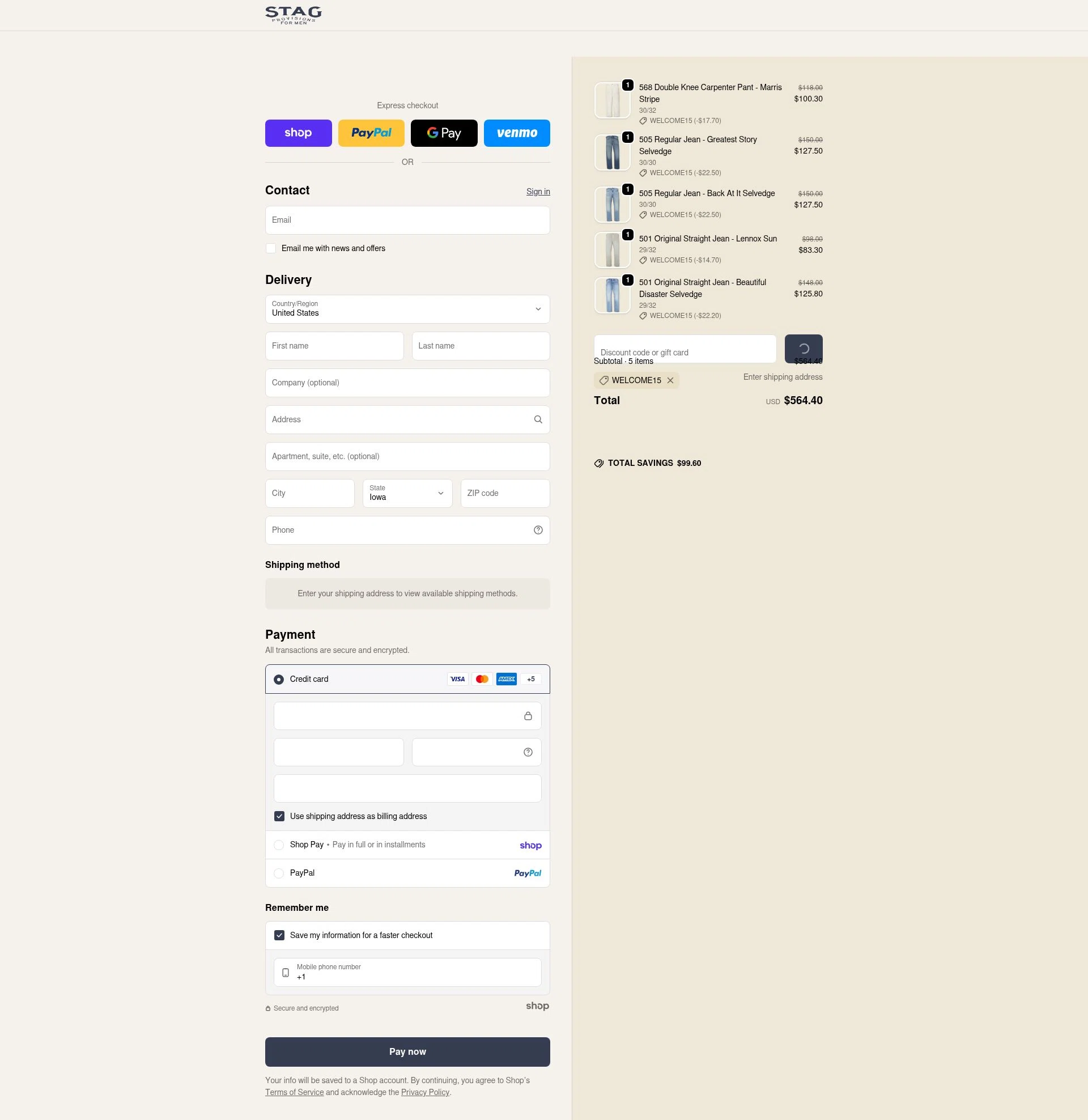 Stag checkout page showing Stag promo code box | Screenshot taken by SimplyCodes community member on Jan 23, 2026