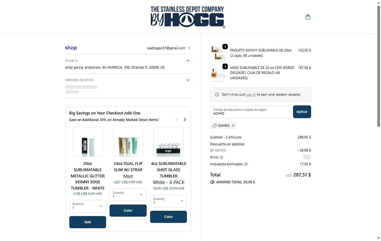 The Stainless Depot checkout page showing The Stainless Depot discount code box | Screenshot taken by SimplyCodes community member on Feb 7, 2026