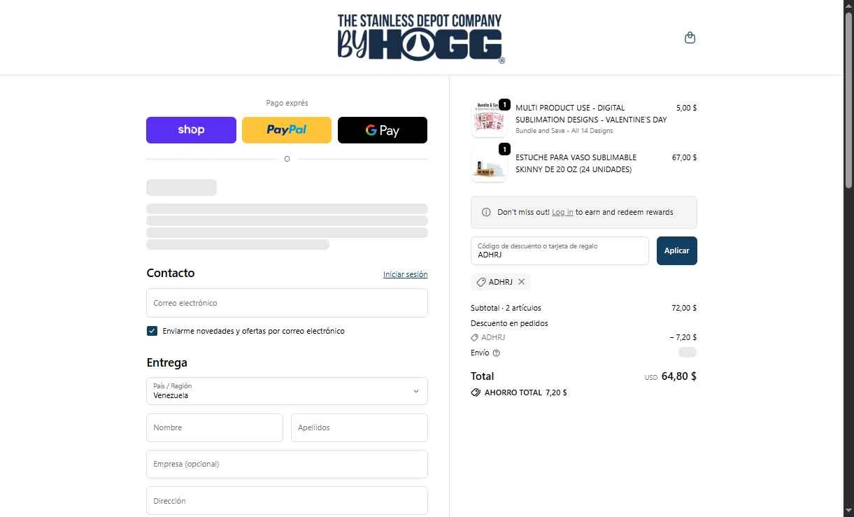 The Stainless Depot checkout page showing The Stainless Depot discount code box | Screenshot taken by SimplyCodes community member on Feb 7, 2026