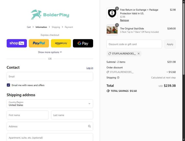 Stairslide checkout page showing Stairslide discount code box | Screenshot taken by SimplyCodes community member on Jul 15, 2025
