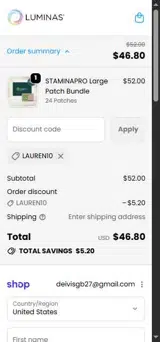 LAUREN10 coupon verification screenshot
