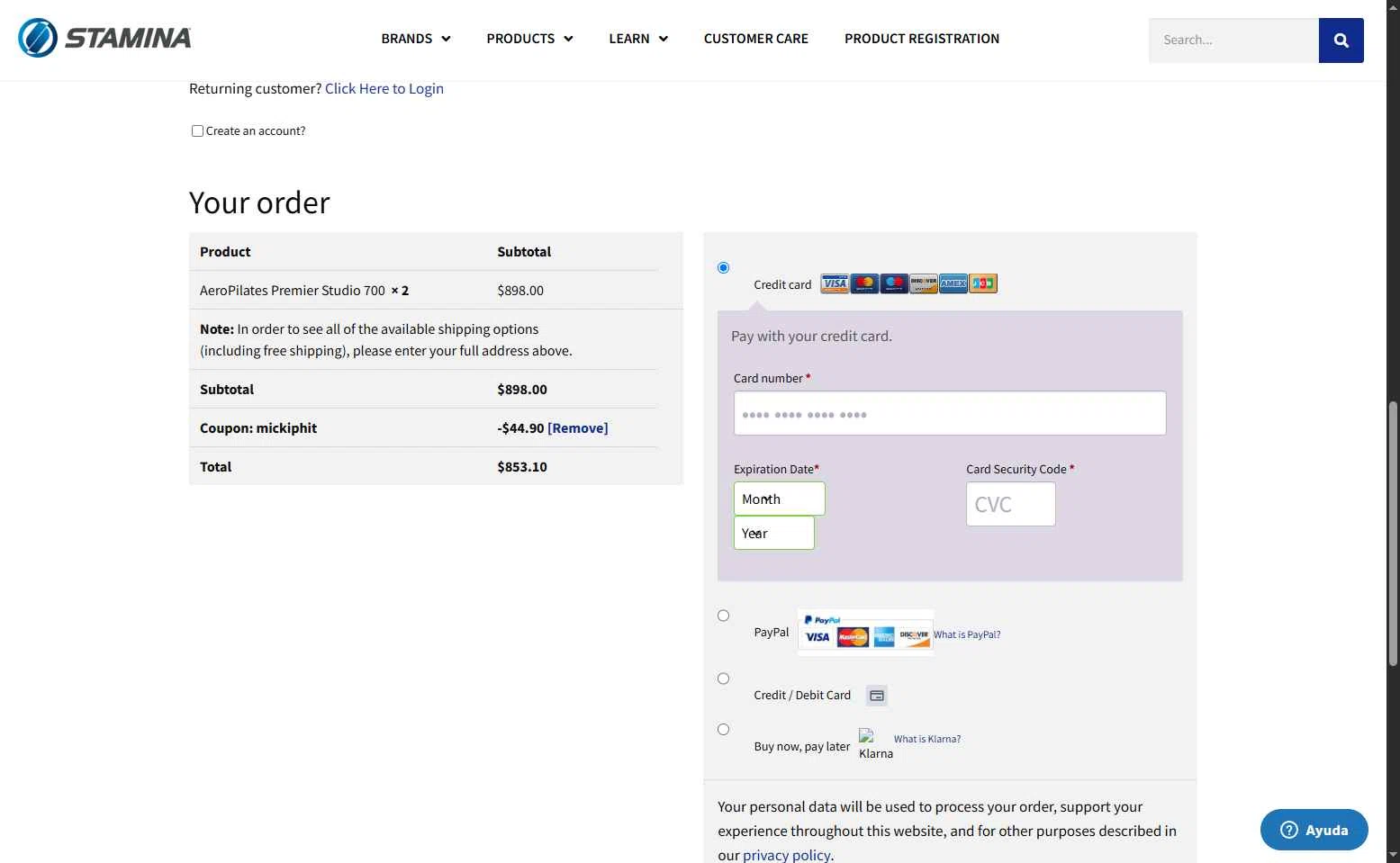 Stamina Products checkout page showing Stamina Products coupon code box | Screenshot taken by SimplyCodes community member on Apr 30, 2025