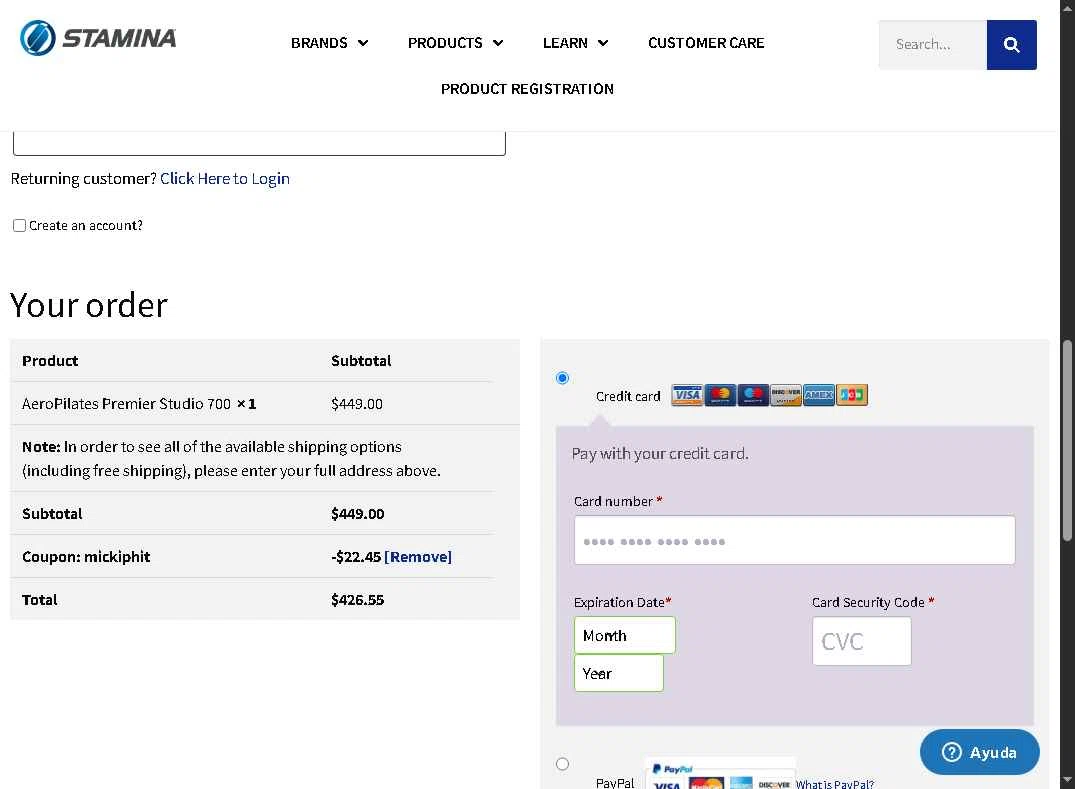 Stamina Products checkout page showing Stamina Products coupon code box | Screenshot taken by SimplyCodes community member on Apr 30, 2025