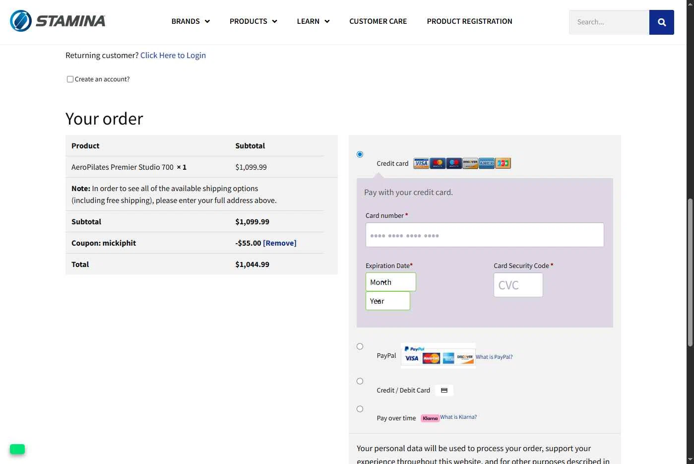 Stamina Products checkout page showing Stamina Products coupon code box | Screenshot taken by SimplyCodes community member on Dec 15, 2025