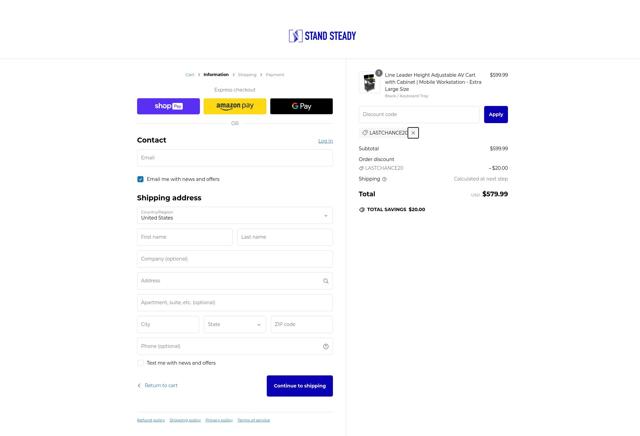 Stand Steady checkout page showing Stand Steady coupon code box | Screenshot taken by SimplyCodes community member on Dec 16, 2024
