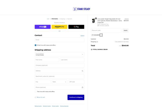 Stand Steady checkout page showing Stand Steady coupon code box | Screenshot taken by SimplyCodes community member on Dec 16, 2024