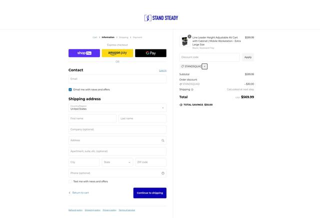 Stand Steady checkout page showing Stand Steady coupon code box | Screenshot taken by SimplyCodes community member on Dec 16, 2024