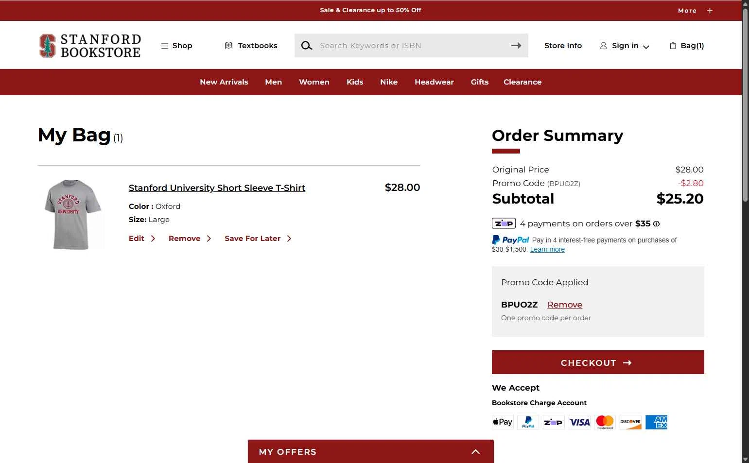 Stanford Bookstore checkout page showing Stanford Bookstore coupon code box | Screenshot taken by SimplyCodes community member on Dec 24, 2025